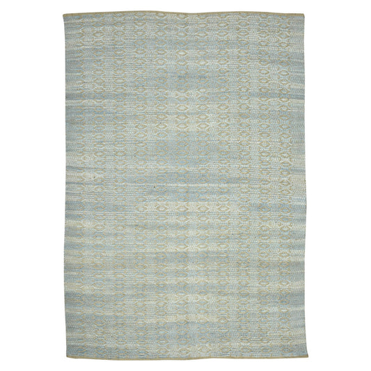 5' X 8' Light Blue and Tan Geometric Flatweave Handmade Area Rug