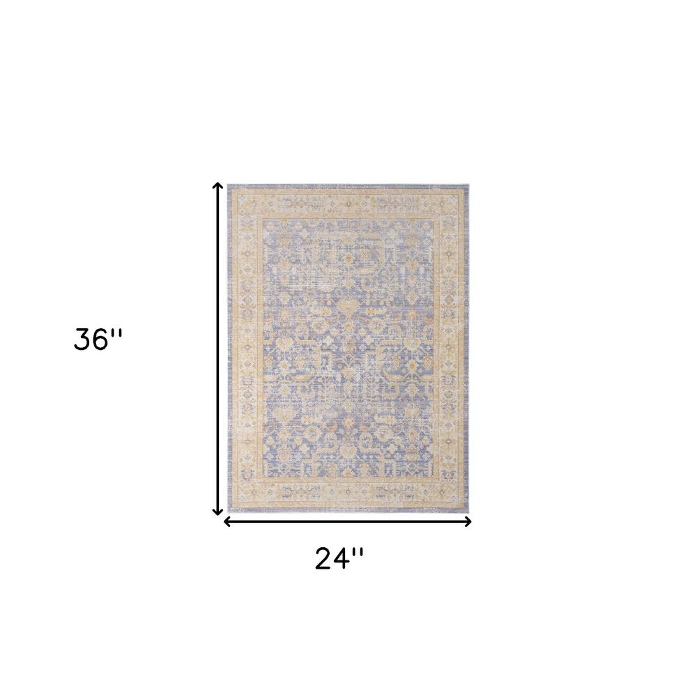 2' X 3' Gray Yellow And Lavender Floral Distressed Area Rug
