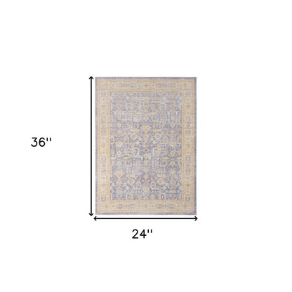 2' X 3' Gray Yellow And Lavender Floral Distressed Area Rug