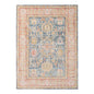 2' X 3' Coral and Blue Oriental Power Loom Worn Faded Area Rug