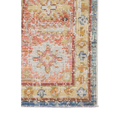 2' X 3' Coral And Blue Oriental Distressed Area Rug