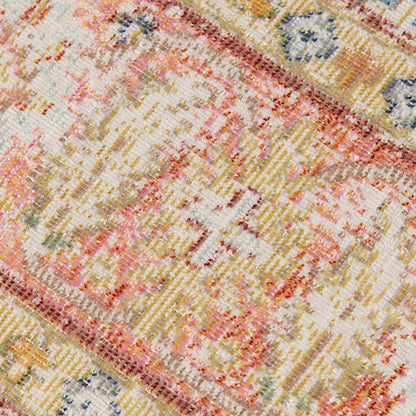 2' X 3' Coral And Blue Oriental Distressed Area Rug