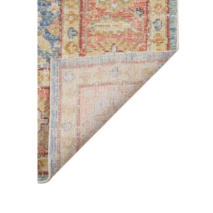 2' X 3' Coral and Blue Oriental Power Loom Worn Faded Area Rug