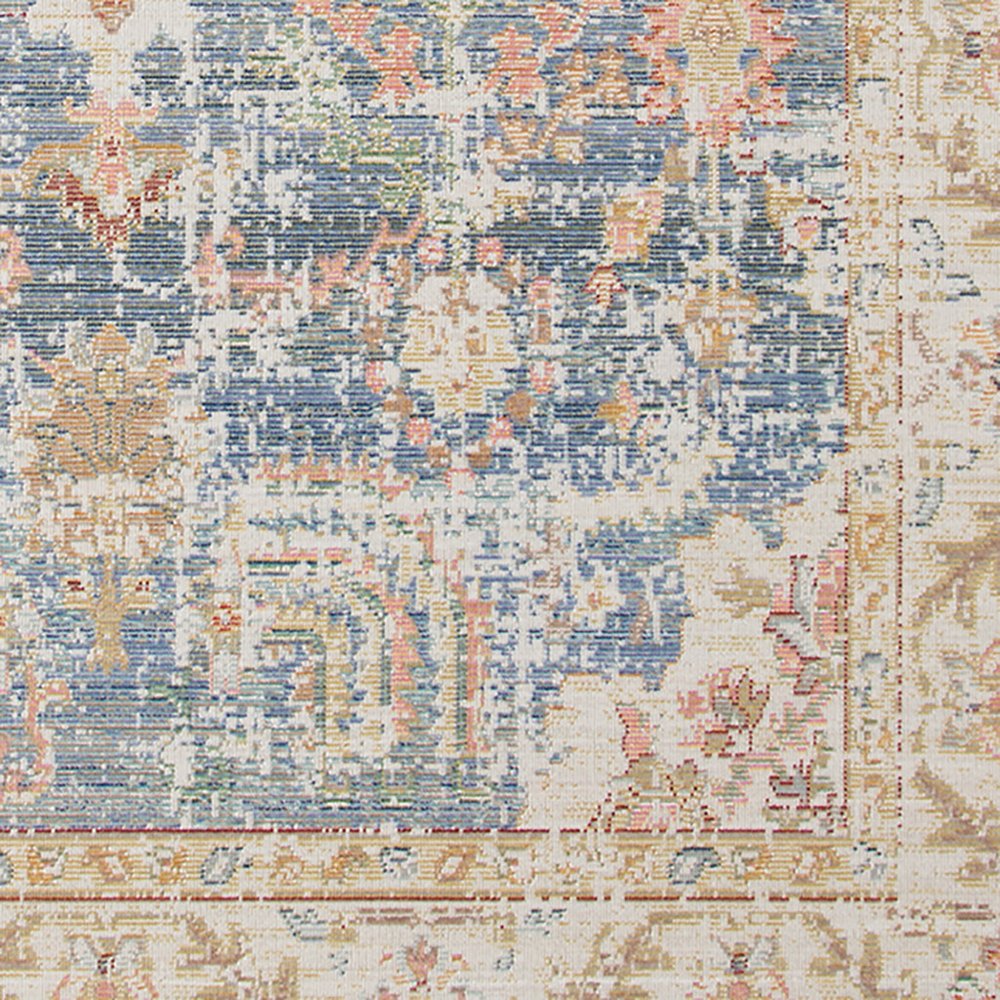 2' X 3' Coral And Blue Floral Distressed Area Rug