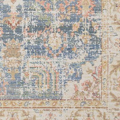 2' X 3' Coral And Blue Floral Distressed Area Rug