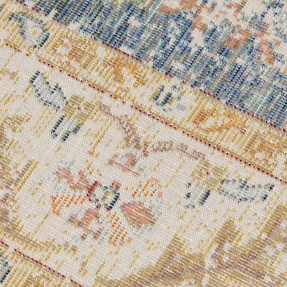 2' X 3' Coral And Blue Floral Distressed Area Rug