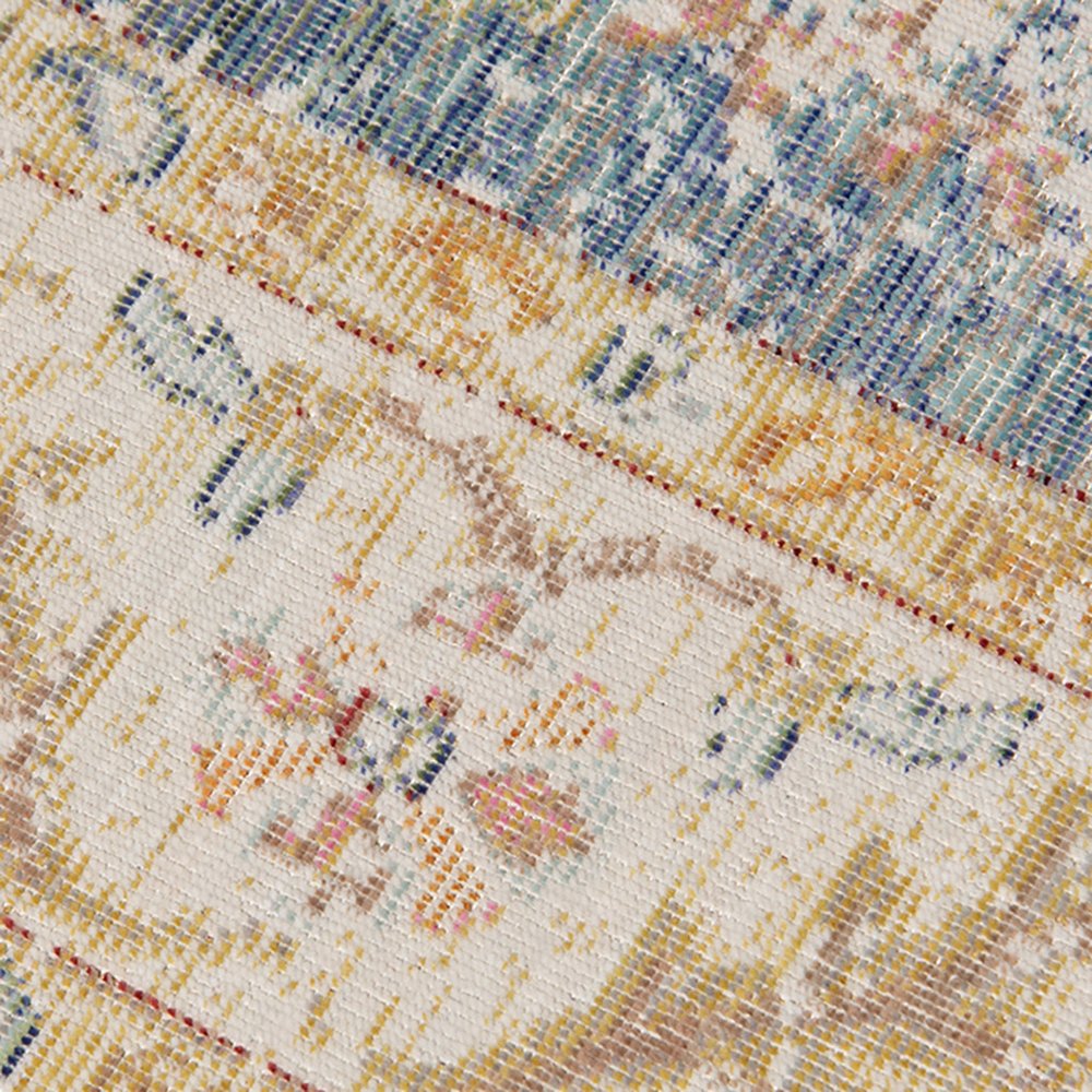 2' X 3' Coral And Blue Floral Distressed Area Rug
