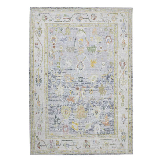 2' X 3' Ivory Blue And Green Floral Distressed Area Rug