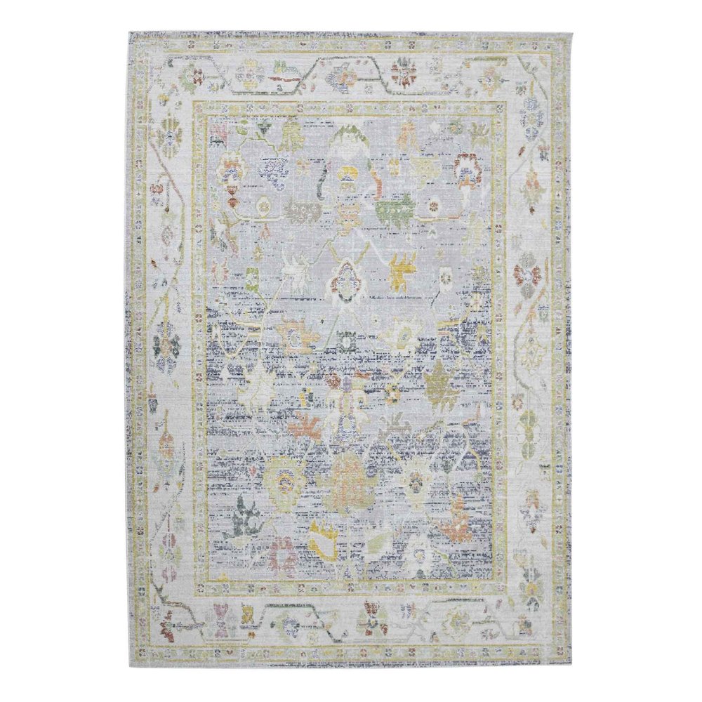 2' X 3' Ivory Blue And Green Floral Distressed Area Rug