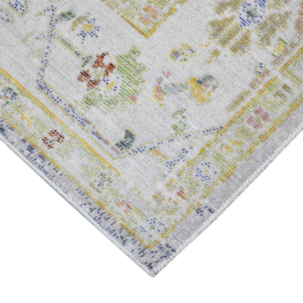 2' X 3' Ivory Blue And Green Floral Distressed Area Rug