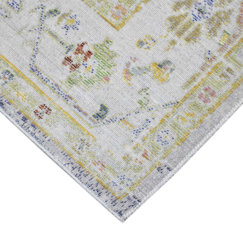 2' X 3' Ivory Blue And Green Floral Distressed Area Rug