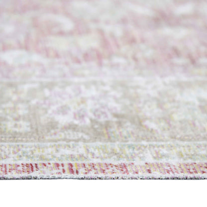 2' X 3' Sage and Coral Pink Medallion Power Loom Worn Faded Area Rug