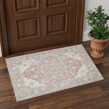2' X 3' Pink And Gray Medallion Distressed Area Rug