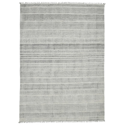 2' X 3' Ivory Black And Gray Geometric Flatweave Handmade Distressed Area Rug With Fringe