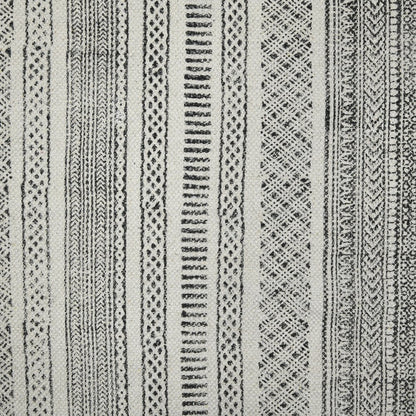 2' X 3' Ivory Black And Gray Geometric Flatweave Handmade Distressed Area Rug With Fringe
