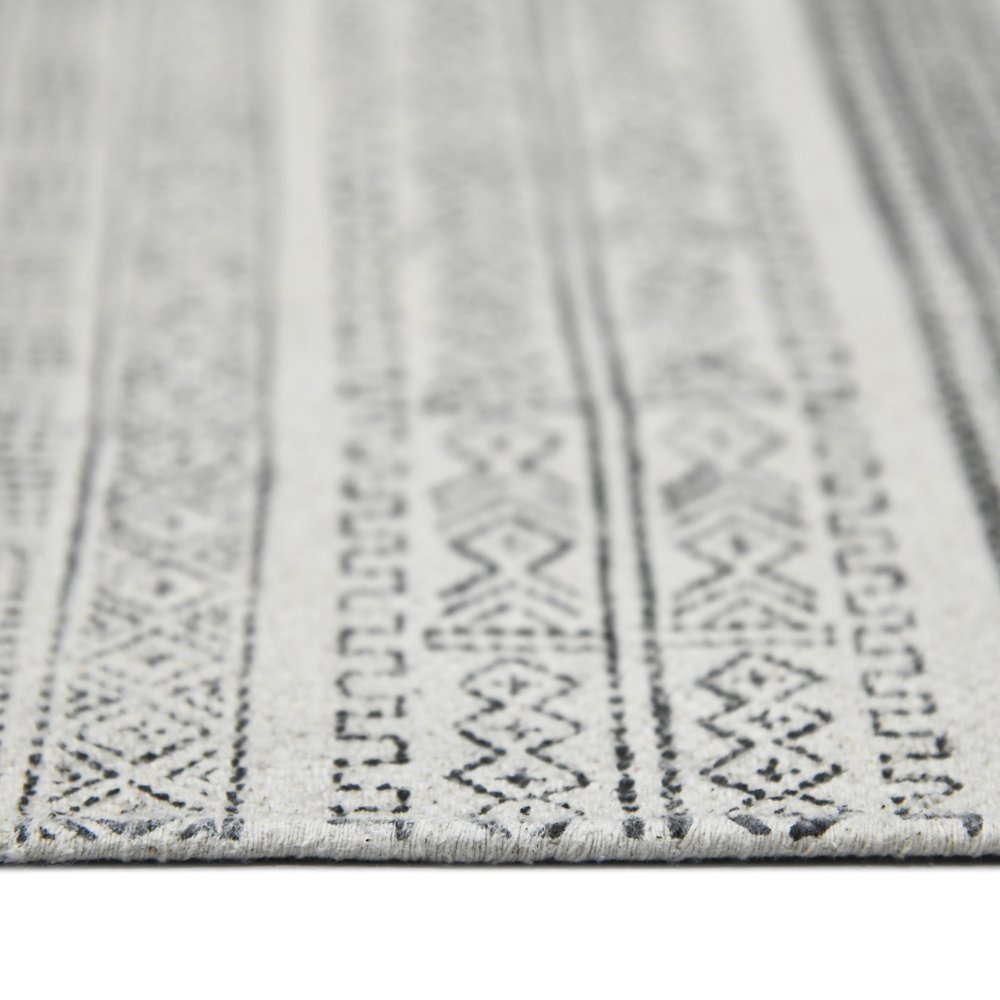 2' X 3' Ivory Black And Gray Geometric Flatweave Handmade Distressed Area Rug With Fringe