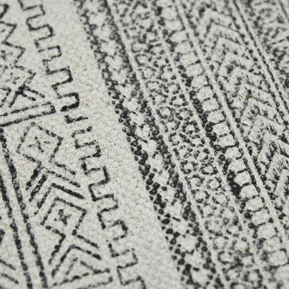 2' X 3' Ivory Black And Gray Geometric Flatweave Handmade Distressed Area Rug With Fringe