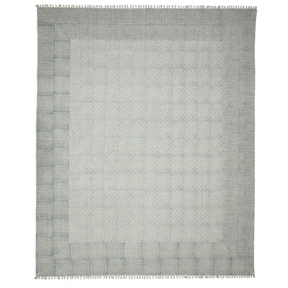 2' X 3' Gray And Blue Geometric Flatweave Handmade Distressed Area Rug With Fringe