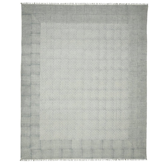 2' X 3' Gray And Blue Geometric Flatweave Handmade Distressed Area Rug With Fringe