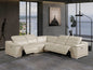 Beige Italian Leather Power Reclining U Shaped Five Piece Corner Sectional With Console