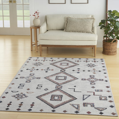 5' X 7' Gray and Brown Geometric Power Loom Washable Area Rug