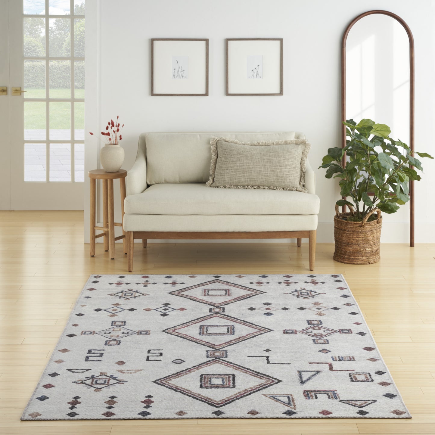 5' X 7' Gray and Brown Geometric Power Loom Washable Area Rug