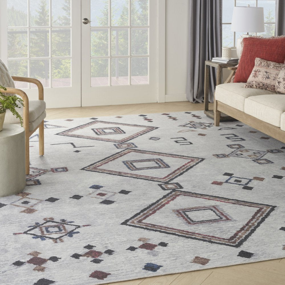 9' X 12' Gray and Brown Geometric Power Loom Washable Area Rug