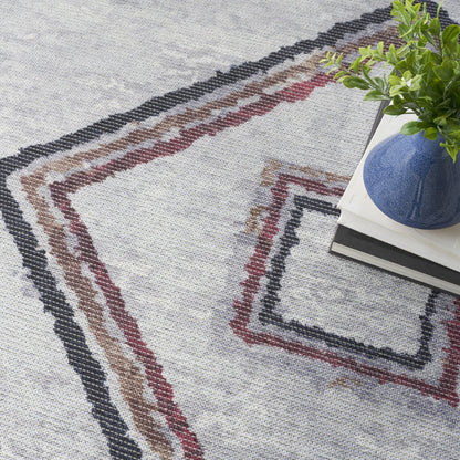 9' X 12' Gray and Brown Geometric Power Loom Washable Area Rug