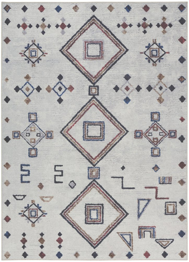 9' X 12' Gray and Brown Geometric Power Loom Washable Area Rug