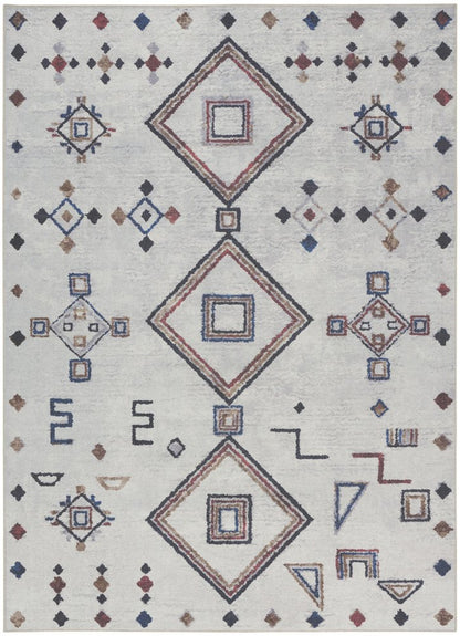 9' X 12' Gray and Brown Geometric Power Loom Washable Area Rug