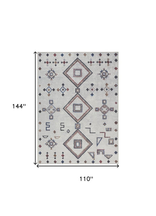 9' X 12' Gray and Brown Geometric Power Loom Washable Area Rug