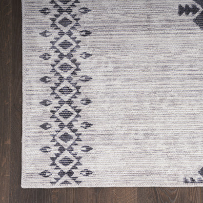 5' X 7' Gray and Ivory Geometric Power Loom Washable Area Rug