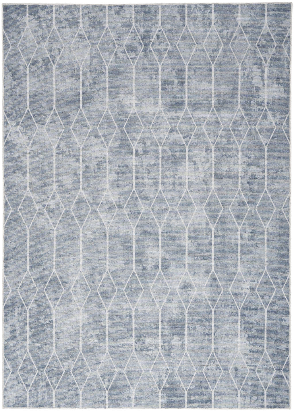 5' X 7' Blue and Gray Geometric Power Loom Washable Area Rug