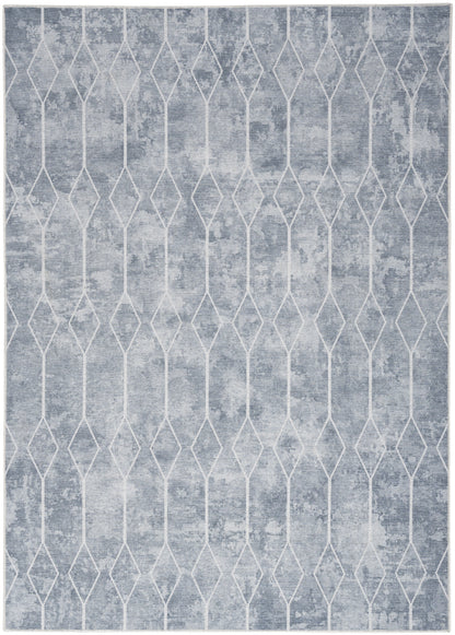 5' X 7' Blue and Gray Geometric Power Loom Washable Area Rug