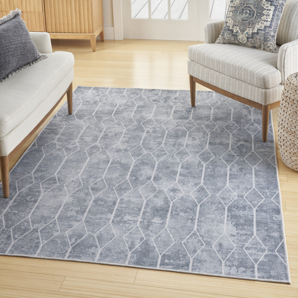 5' X 7' Blue and Gray Geometric Power Loom Washable Area Rug