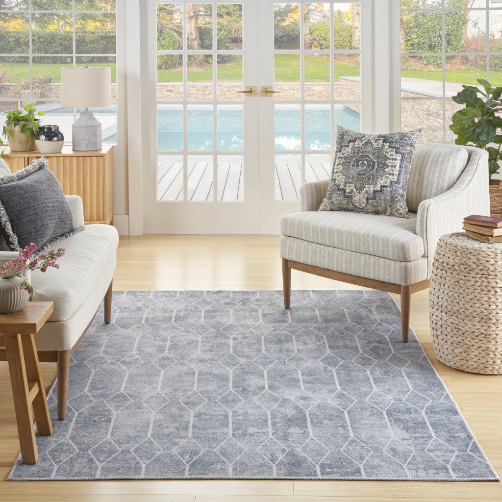 5' X 7' Blue and Gray Geometric Power Loom Washable Area Rug