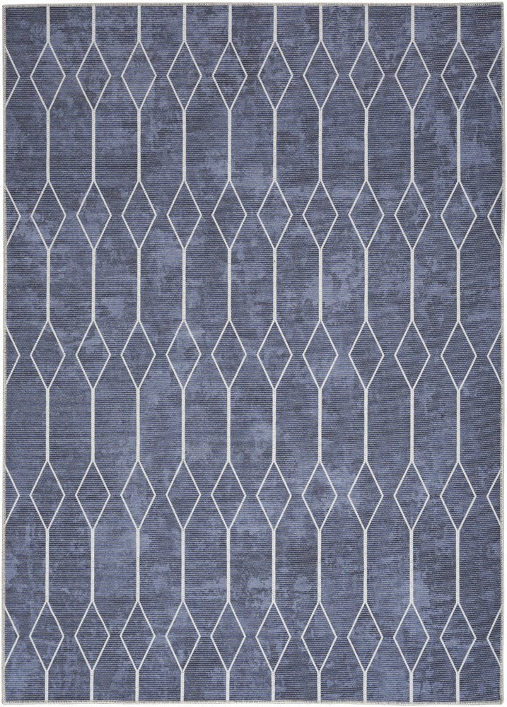 5' X 7' Blue and Ivory Geometric Power Loom Washable Area Rug