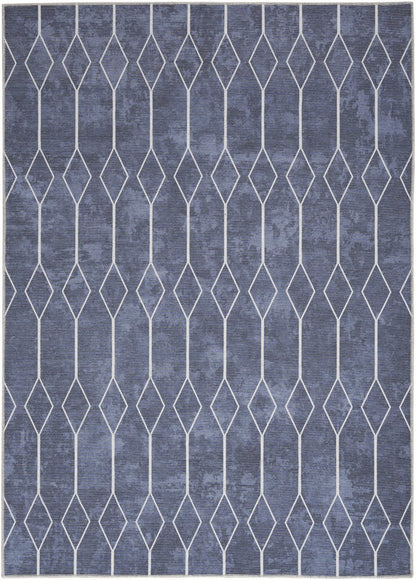 5' X 7' Blue and Ivory Geometric Power Loom Washable Area Rug
