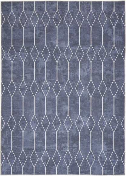 6' X 9' Blue and Ivory Geometric Power Loom Washable Area Rug