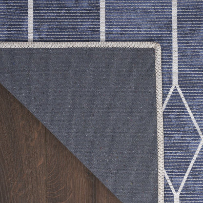 6' X 9' Blue and Ivory Geometric Power Loom Washable Area Rug