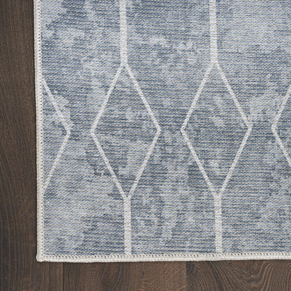 8' Blue and Gray Geometric Power Loom Washable Runner Rug