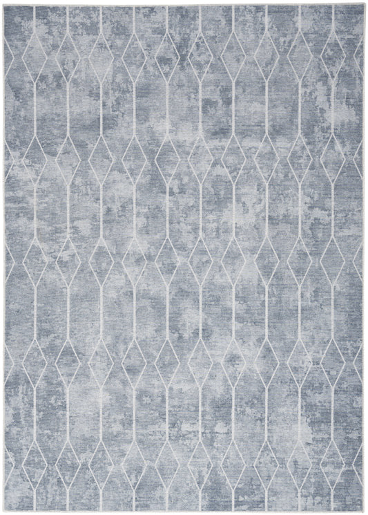 8' X 10' Blue and Gray Geometric Power Loom Washable Area Rug