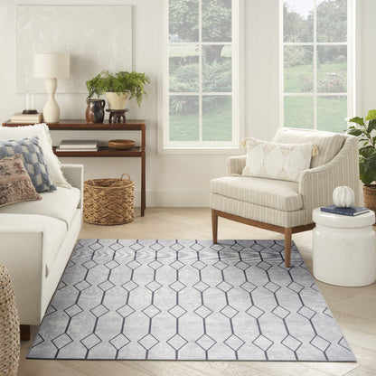 8' X 10' Ivory and Gray Geometric Power Loom Washable Area Rug