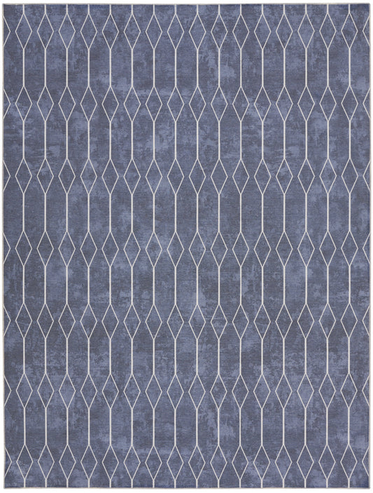 8' X 10' Blue and Ivory Geometric Power Loom Washable Area Rug