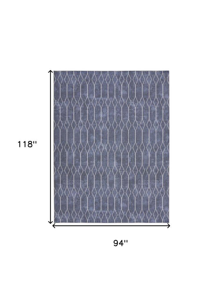 8' X 10' Blue and Ivory Geometric Power Loom Washable Area Rug