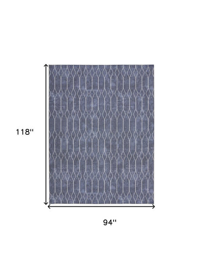 8' X 10' Blue and Ivory Geometric Power Loom Washable Area Rug