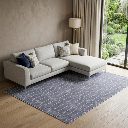 8' X 10' Blue and Ivory Geometric Power Loom Washable Area Rug