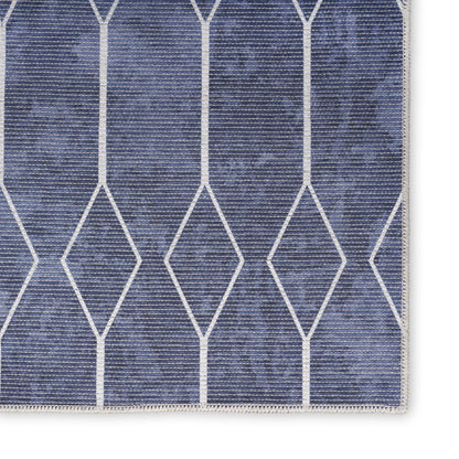 8' X 10' Blue and Ivory Geometric Power Loom Washable Area Rug