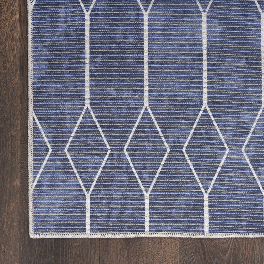 8' X 10' Blue and Ivory Geometric Power Loom Washable Area Rug