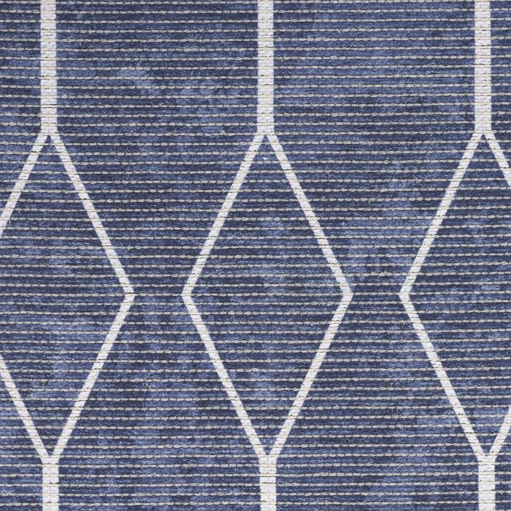 8' X 10' Blue and Ivory Geometric Power Loom Washable Area Rug